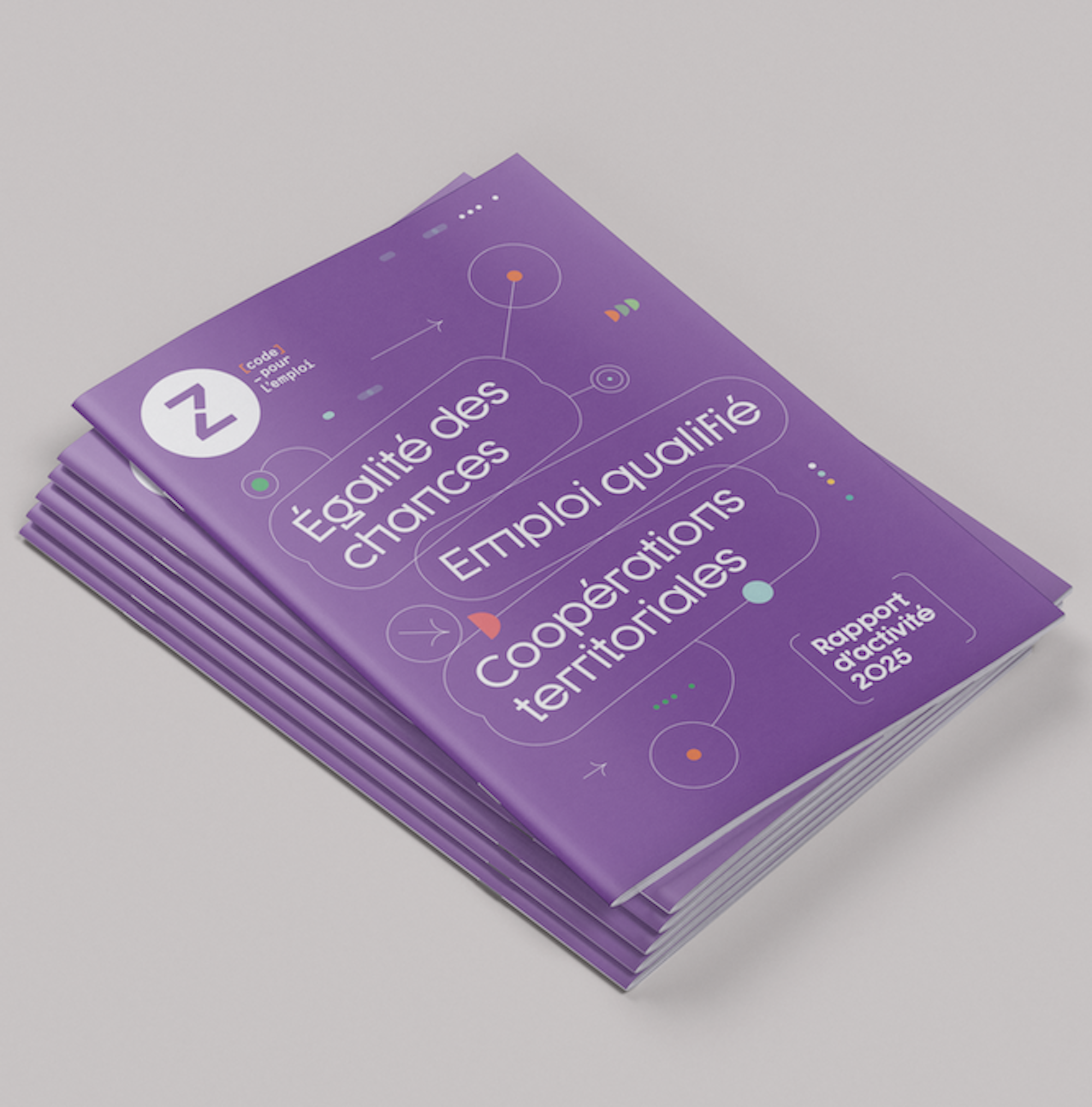 Mockup du rapport d'activité 2025 de l'association Z - Code pour l'emploi